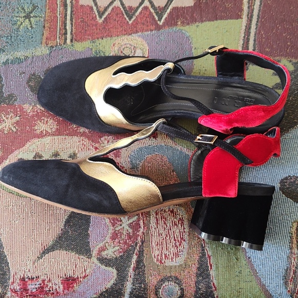 MARNI Velvet Suede Metallic Mary Jane Heels Size 40 - Picture 3 of 7